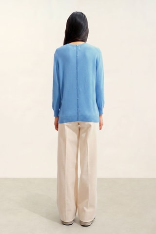 Pull Estaris 100% cachemire, 2 fils - Col rond - Bleu