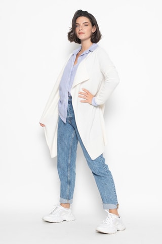 Gilet long Chésery 100% cachemire, 2 fils - Col à revers - Blanc