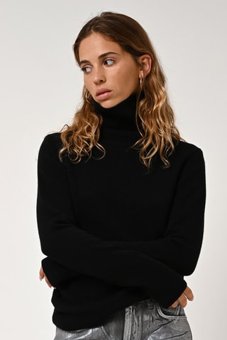 Pull Suzie 100% cachemire, 2 fils - Col roulé - Noir