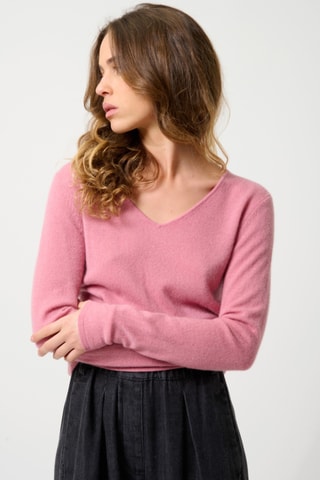 Pull Galise 100% cachemire, 2 fils - Col en V - Rose