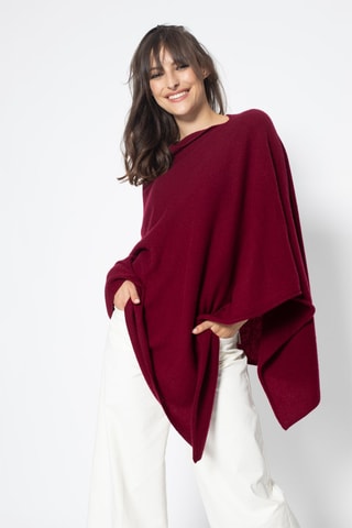 Poncho Carra 100% cachemire, 2 fils - Col asymétrique - Rouge