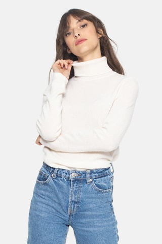 Pull Bise 100% cachemire, 2 fils - Col montant - Blanc