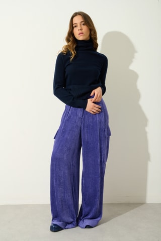 Pull Cassy 100% cachemire, 2 fils - Col montant - Bleu