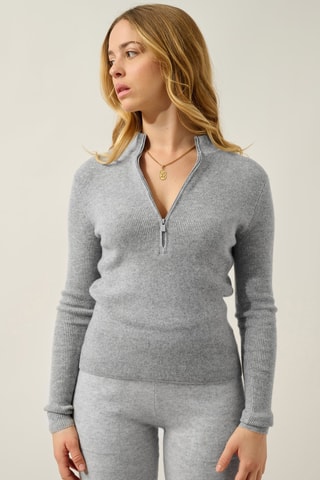 Pull Asta 100% cachemire, 2 fils - Col montant zippé - Gris