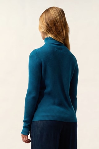 Pull Suzie 100% cachemire, 2 fils - Col roulé - Bleu