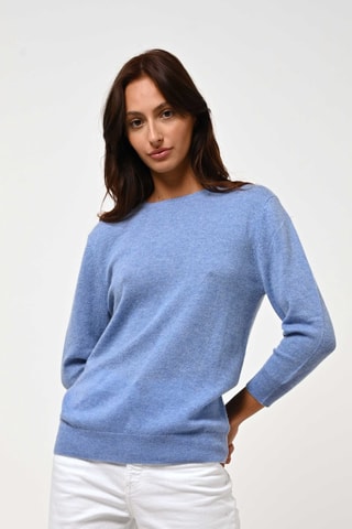 Pull Estaris 100% cachemire - Col rond boutonné dos - Bleu