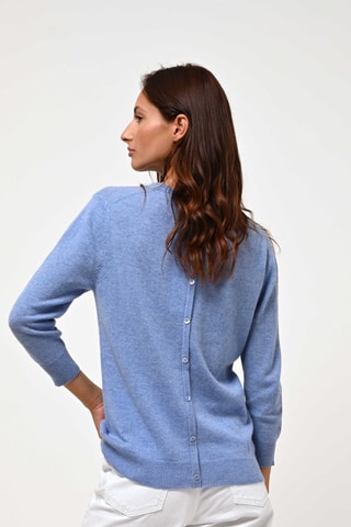Pull Estaris 100% cachemire - Col rond boutonné dos - Bleu