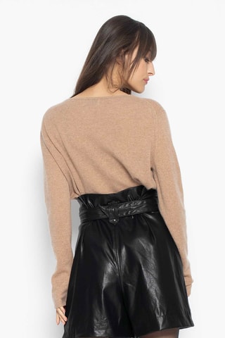Pull Lanfon 100% cachemire, 2 fils - Encolure en U - Marron