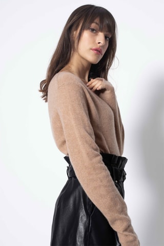 Pull Lanfon 100% cachemire, 2 fils - Encolure en U - Marron