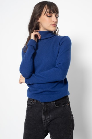 Pull Bise 100% cachemire, 2 fils - Col montant - Bleu