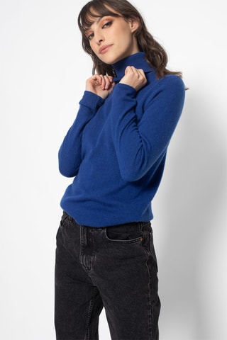 Pull Bise 100% cachemire, 2 fils - Col montant - Bleu