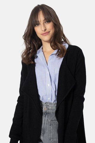 Gilet long Chésery 100% cachemire, 2 fils - Col à revers - Noir
