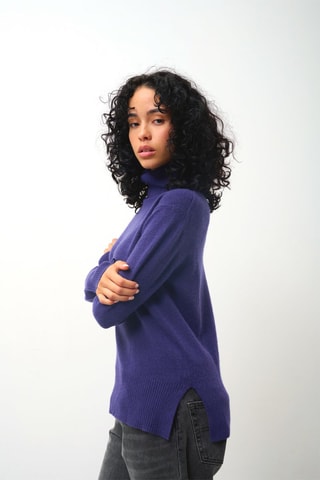 Pull Fornet 100% cachemire, 2 fils - Col roulé - Violet