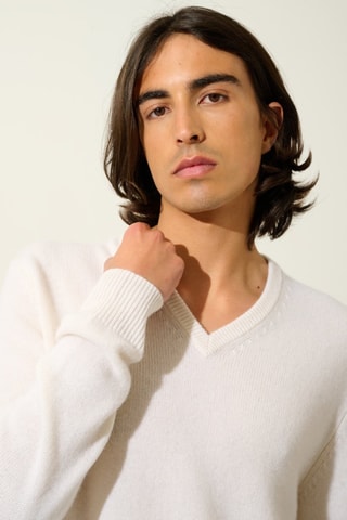 Pull Victor 100% cachemire, 4 fils - Col en V - Blanc