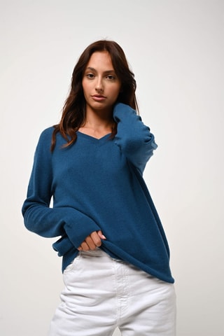 Pull Gardoria 100% cachemire - Col en V - Bleu