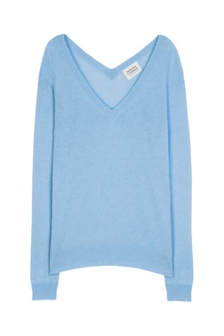 Maglia Giegn 100% cashmere, 2 fili - Collo a V - Blu