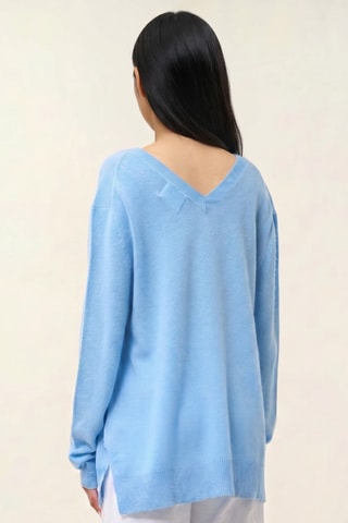 Maglia Giegn 100% cashmere, 2 fili - Collo a V - Blu