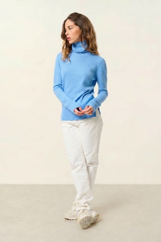 Pull Fornet 100% cachemire, 2 fils - Col montant - Bleu