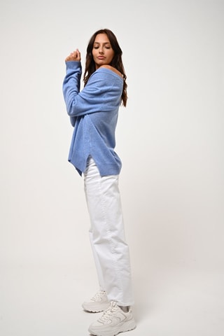Pull Giegn 100% cachemire - Col en V - Bleu