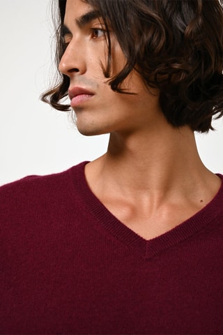 Pull Agel 100% cachemire, 2 fils - Col en V - Rouge