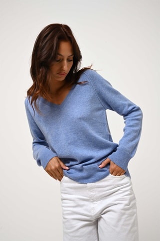 Pull Giusalet 100% cachemire - Col en V - Bleu
