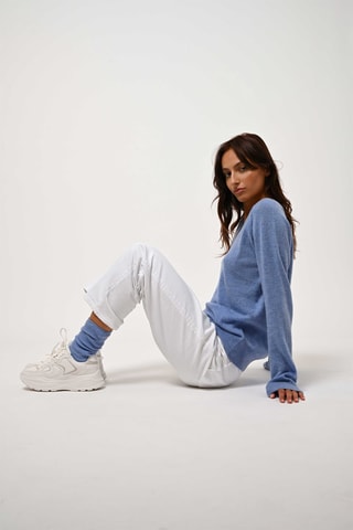 Pull Giusalet 100% cachemire - Col en V - Bleu