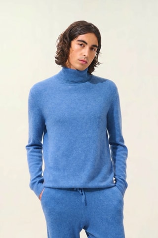 Pull Bange 100% cachemire, 2 fils - Col roulé - Bleu