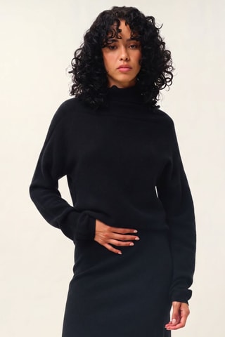 Pull Collin 100% cachemire, 2 fils - Col montant - Noir