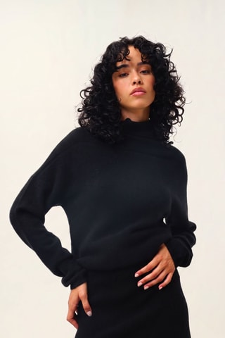 Pull Collin 100% cachemire, 2 fils - Col montant - Noir