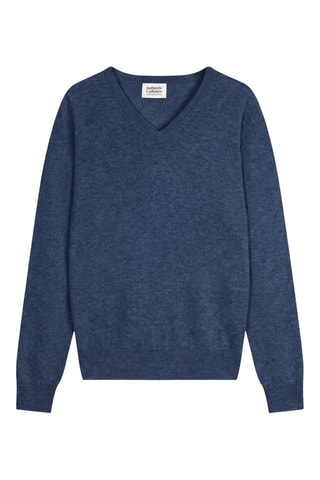 Pull Agel 100% cachemire, 2 fils - Col en V - Bleu