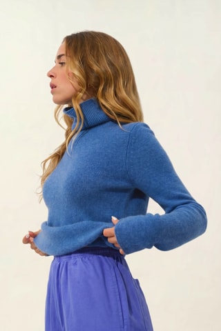 Pull Linda 100% cachemire, 4 fils - Col roulé - Bleu
