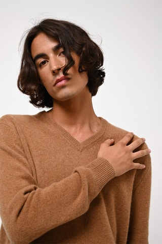 Pull Victor 100% cachemire, 4 fils - Col en V , 268 g - Marron