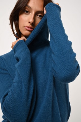 Pull Linda 100% cachemire, 4 fils - Col roulé, 268 g - Bleu