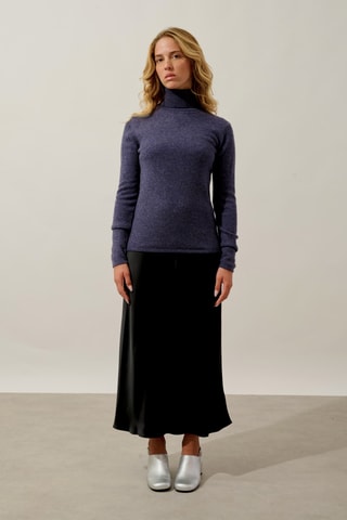 Pull Bise 100% cachemire, 2 fils - Col montant - Violet et gris