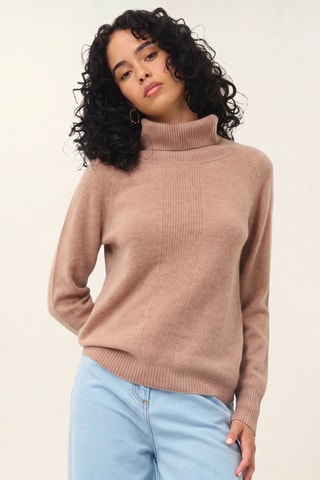 Pull Dolce 100% cachemire, 2 fils - Col roulé - Marron