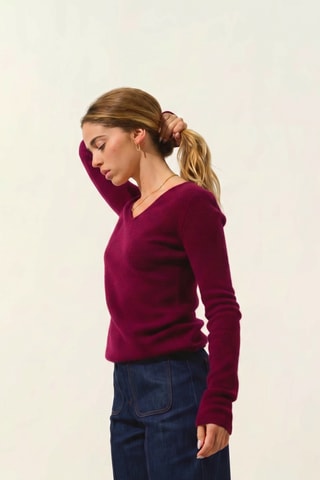 Maglia Chelsea 100% cashmere, 4 fili ?* - Collo a V - Rosso