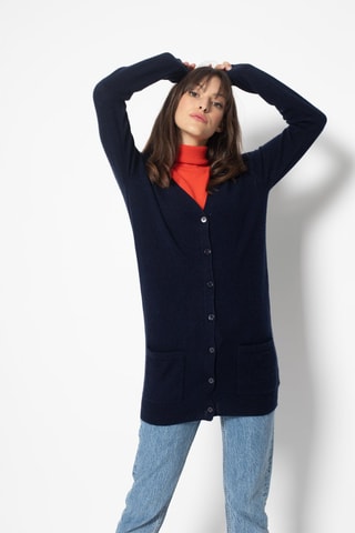 Gilet long Cimet 100% cachemire, 2 fils - Col en V - Bleu
