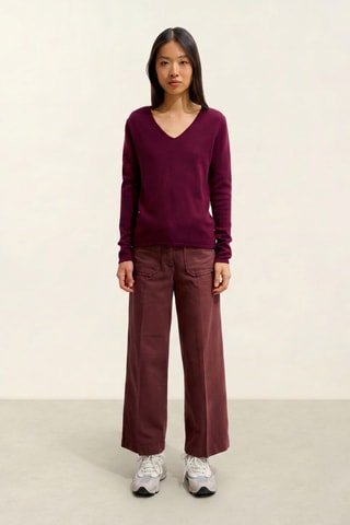 Maglia Galise 100% cashmere, 2 fili - Collo a V - Rosso