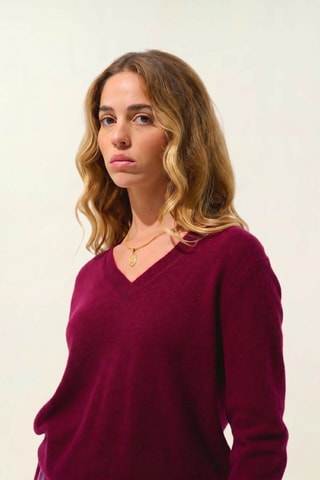 Maglia Gardoria 100% cashmere, 2 fili - Collo a V - Rosso