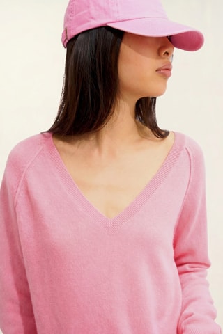 Maglia Malabar 100% cashmere, 2 fili - Collo a V - Rosa