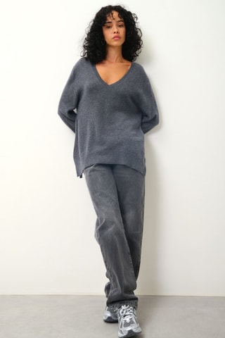 Pull Giegn 100% cachemire - Col en V - Gris