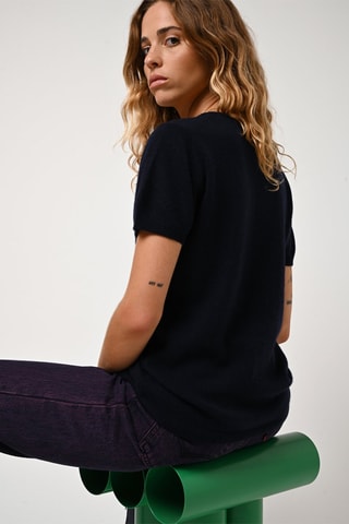 T-shirt Kali 100% cachemire, 2 fils - Col en V - Bleu