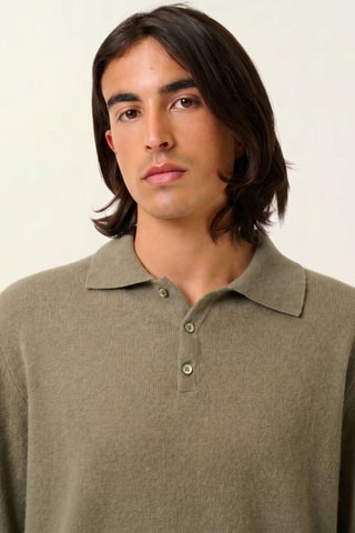 Polo Charvet 100% cachemire - Col libre - Vert