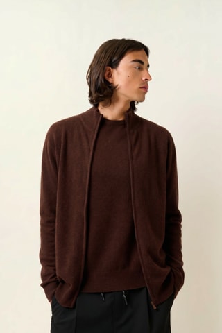 Gilet Albaron 100% cachemire - Col montant - Marron