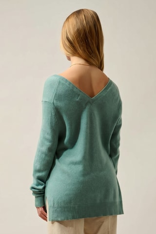 Pull Giegn 100% cachemire, 2 fils - Col en V - Vert