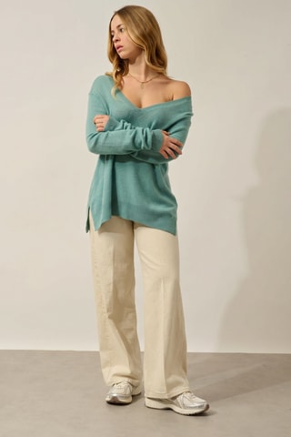 Pull Giegn 100% cachemire, 2 fils - Col en V - Vert