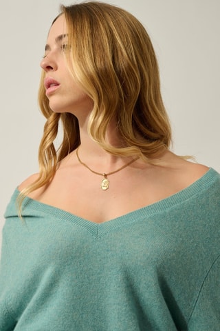 Pull Giegn 100% cachemire, 2 fils - Col en V - Vert
