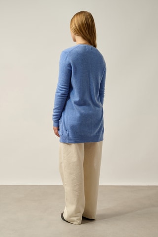 Gilet long Cimet 100% cachemire, 2 fils - Col en V - Bleu