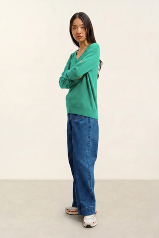 Maglia Gardoria 100% cashmere, 2 fili - Collo a V - Verde