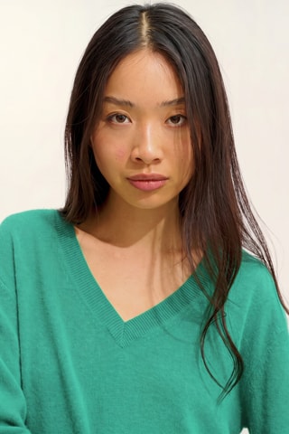 Maglia Gardoria 100% cashmere, 2 fili - Collo a V - Verde
